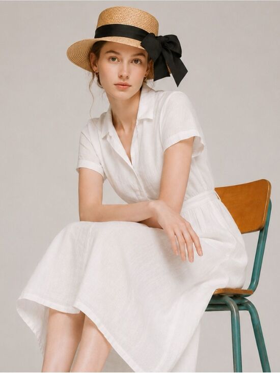 Vintage Giovannio Classic Straw Boater Hat ~ Dupioni Silk Ribbon Bow main image 6